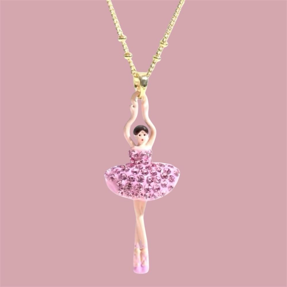 LES NEREIDES 18K Gold plated Elegant Pink Ballerina Pendant Necklace.